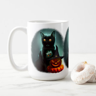 Vampire Cat and Wizard Pumpkin Halloween Surreal Kaffeetasse