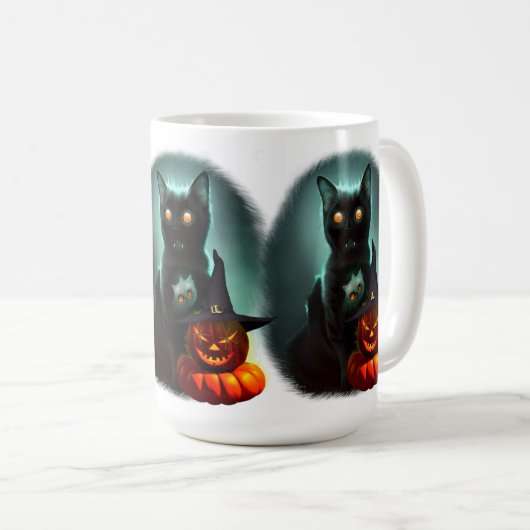Vampire Cat and Wizard Pumpkin Halloween Surreal Kaffeetasse (VorderseiteRechts)