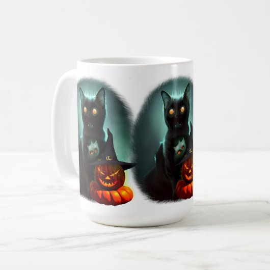 Vampire Cat and Wizard Pumpkin Halloween Surreal Kaffeetasse (Vorderseite Links)
