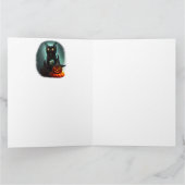 Vampire Cat and Wizard Pumpkin Halloween Surreal Karte (Innenseite)