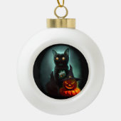 Vampire Cat and Wizard Pumpkin Halloween Surreal Keramik Kugel-Ornament (Vorderseite)