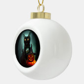 Vampire Cat and Wizard Pumpkin Halloween Surreal Keramik Kugel-Ornament (Rechts)