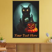 Vampire Cat and Wizard Pumpkin Halloween Surreal Leinwanddruck (Insitu (Wohnzimmer))