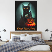 Vampire Cat and Wizard Pumpkin Halloween Surreal Leinwanddruck (Insitu (Schlafzimmer))