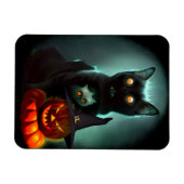 Vampire Cat and Wizard Pumpkin Halloween Surreal Magnet (Horizontal)