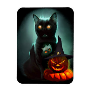 Vampire Cat and Wizard Pumpkin Halloween Surreal Magnet