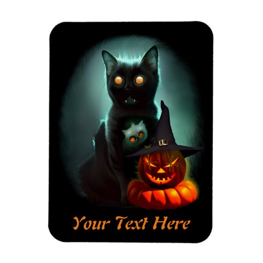 Vampire Cat and Wizard Pumpkin Halloween Surreal Magnet (Vertikal)