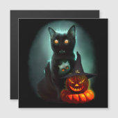 Vampire Cat and Wizard Pumpkin Halloween Surreal Magnetkarte (Vorne/Hinten)