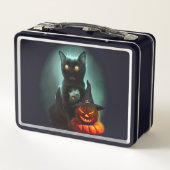 Vampire Cat and Wizard Pumpkin Halloween Surreal Metall Brotdose (Rückseite)
