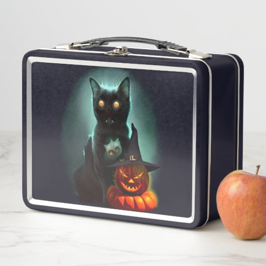 Vampire Cat and Wizard Pumpkin Halloween Surreal Metall Brotdose (Beispiel)