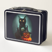 Vampire Cat and Wizard Pumpkin Halloween Surreal Metall Brotdose (Vorderseite)