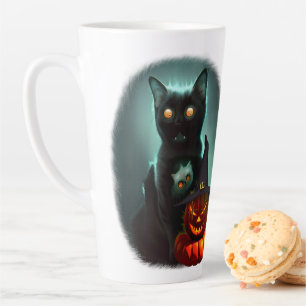 Vampire Cat and Wizard Pumpkin Halloween Surreal Milchtasse