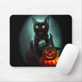 Vampire Cat and Wizard Pumpkin Halloween Surreal Mousepad (Mit Mouse)