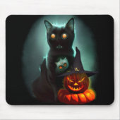Vampire Cat and Wizard Pumpkin Halloween Surreal Mousepad (Vorne)