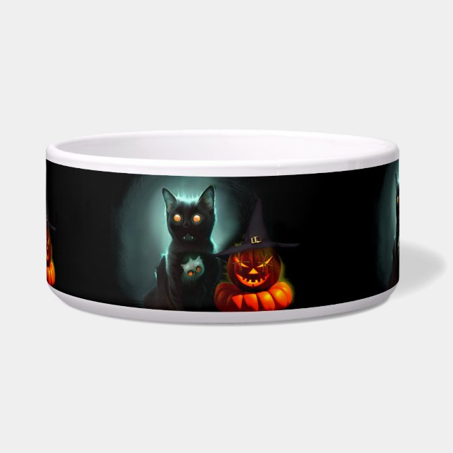 Vampire Cat and Wizard Pumpkin Halloween Surreal Napf (Vorderseite)