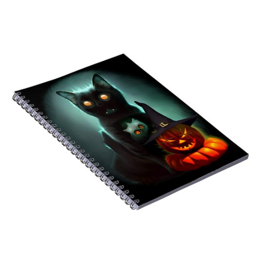 Vampire Cat and Wizard Pumpkin Halloween Surreal Notizblock (Rechte Seite)