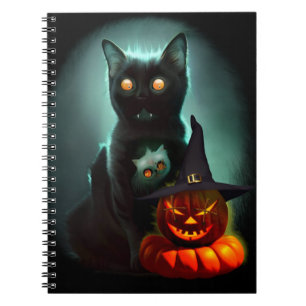 Vampire Cat and Wizard Pumpkin Halloween Surreal Notizblock