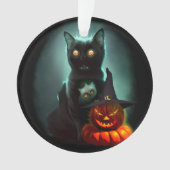 Vampire Cat and Wizard Pumpkin Halloween Surreal Ornament (Vorderseite)