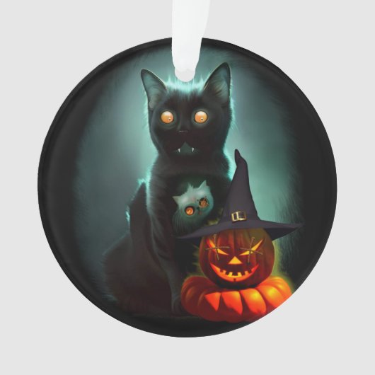 Vampire Cat and Wizard Pumpkin Halloween Surreal Ornament (Vorderseite)