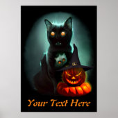 Vampire Cat and Wizard Pumpkin Halloween Surreal Poster (Vorne)