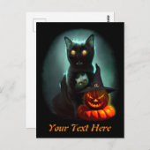 Vampire Cat and Wizard Pumpkin Halloween Surreal Postkarte (Vorne/Hinten)