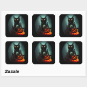 Vampire Cat and Wizard Pumpkin Halloween Surreal Quadratischer Aufkleber (Blatt)