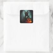 Vampire Cat and Wizard Pumpkin Halloween Surreal Quadratischer Aufkleber (Tasche)