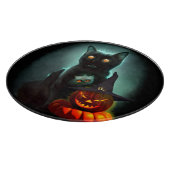 Vampire Cat and Wizard Pumpkin Halloween Surreal Schneidebrett (Ecke)