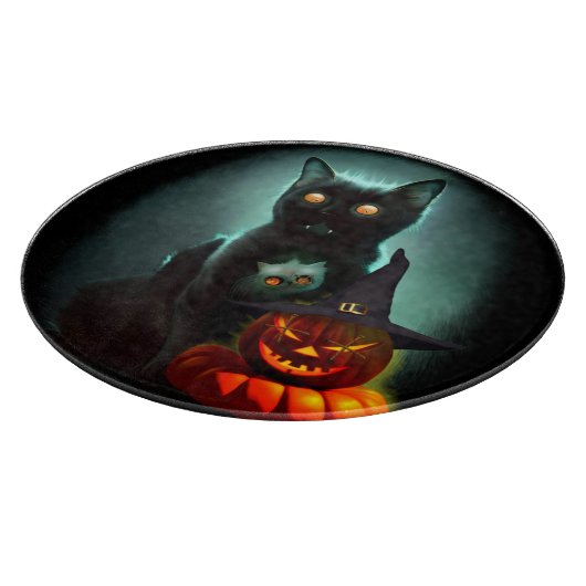 Vampire Cat and Wizard Pumpkin Halloween Surreal Schneidebrett (Ecke)
