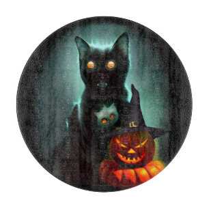 Vampire Cat and Wizard Pumpkin Halloween Surreal Schneidebrett