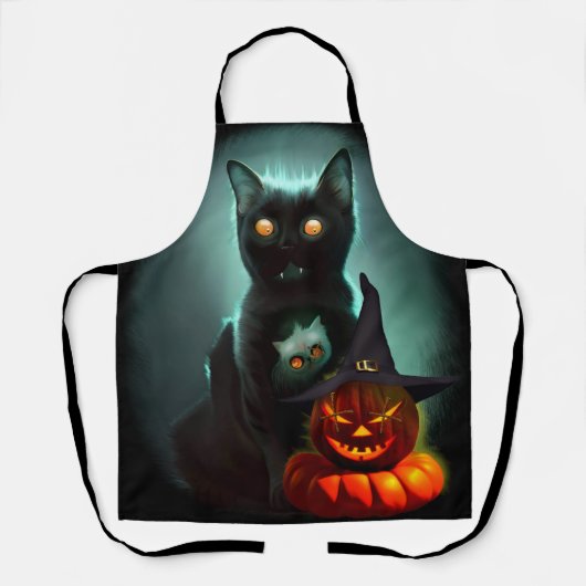 Vampire Cat and Wizard Pumpkin Halloween Surreal Schürze (Vorderseite)