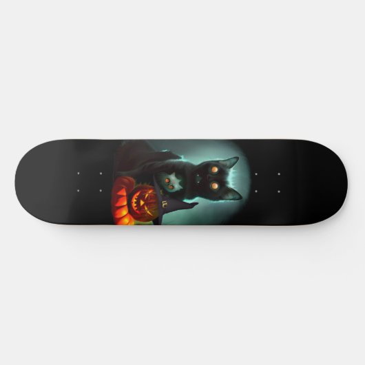 Vampire Cat and Wizard Pumpkin Halloween Surreal Skateboard (Horizontal)
