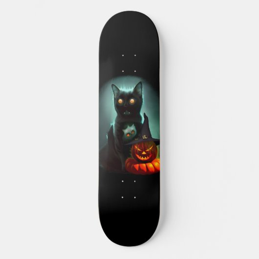 Vampire Cat and Wizard Pumpkin Halloween Surreal Skateboard (Vorderseite)