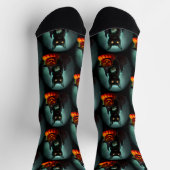 Vampire Cat and Wizard Pumpkin Halloween Surreal Socken (Oben)