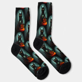 Vampire Cat and Wizard Pumpkin Halloween Surreal Socken (Rechts)