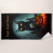 Vampire Cat and Wizard Pumpkin Halloween Surreal Strandtuch (Vorderseite)