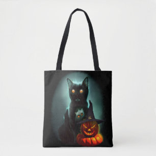 Vampire Cat and Wizard Pumpkin Halloween Surreal Tasche