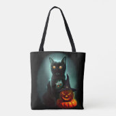 Vampire Cat and Wizard Pumpkin Halloween Surreal Tasche (Rückseite)