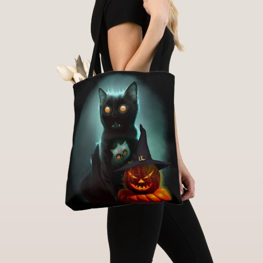 Vampire Cat and Wizard Pumpkin Halloween Surreal Tasche (Von Nahem)