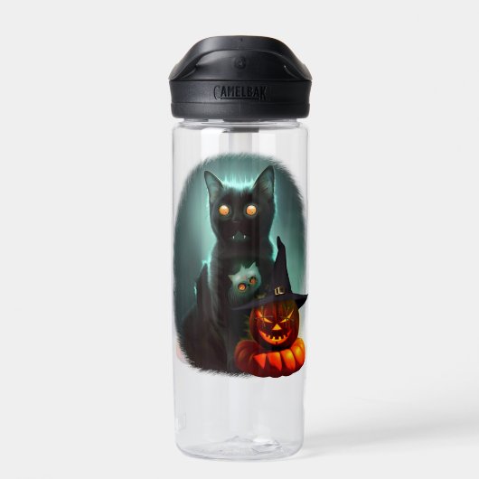 Vampire Cat and Wizard Pumpkin Halloween Surreal Trinkflasche (Rückseite)