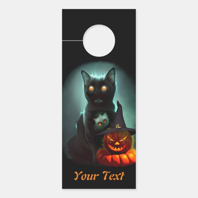 Vampire Cat and Wizard Pumpkin Halloween Surreal Türanhänger (Vorderseite)
