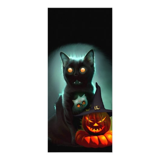 Vampire Cat and Wizard Pumpkin Halloween Surreal Werbekarte (Vorne)