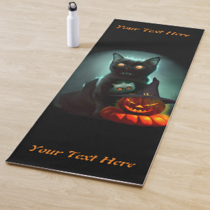 Vampire Cat and Wizard Pumpkin Halloween Surreal Yogamatte