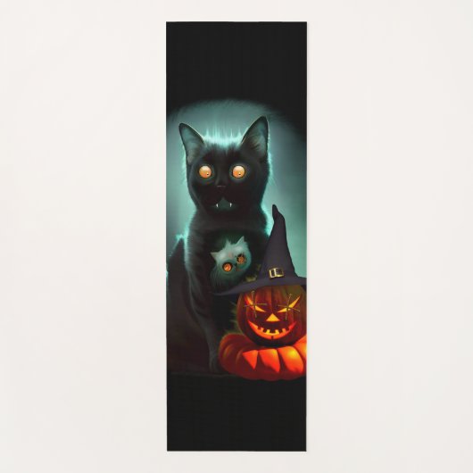Vampire Cat and Wizard Pumpkin Halloween Surreal Yogamatte (Vorderseite)