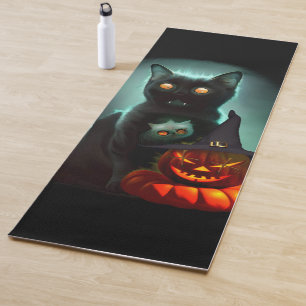 Vampire Cat and Wizard Pumpkin Halloween Surreal Yogamatte
