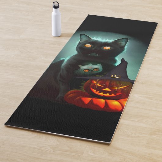Vampire Cat and Wizard Pumpkin Halloween Surreal Yogamatte (Beispiel)