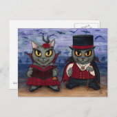 Vampire Cat Couple Gothic Friedhof Fantasy Art Pos Postkarte (Vorne/Hinten)