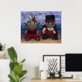 Vampire Cat Couple Gothic Friedhof Fantasy Art Pri Poster (Heimbüro)