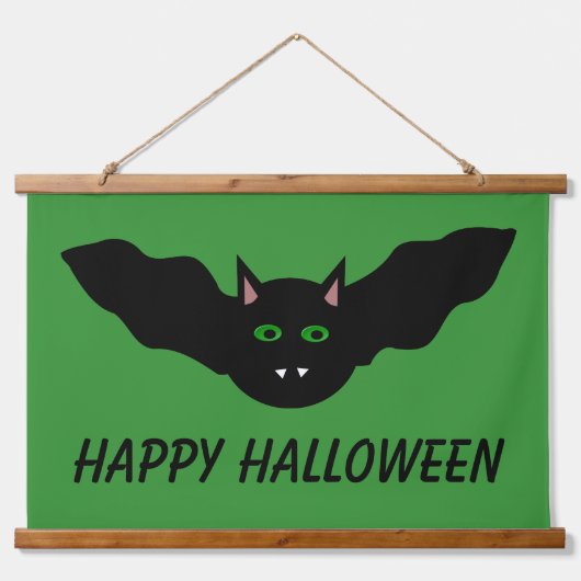 Vampire Cat Faced Bat Halloween Custom Wandteppich Mit Holzrahmen (Vorne)