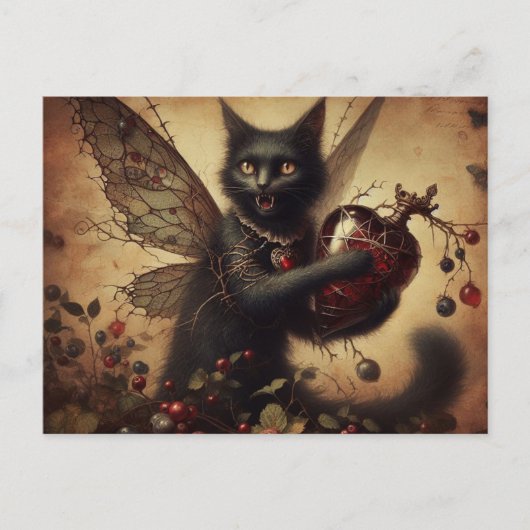 Vampire Cat Fairy Horror mit Flasche Postkarte (Vorderseite)